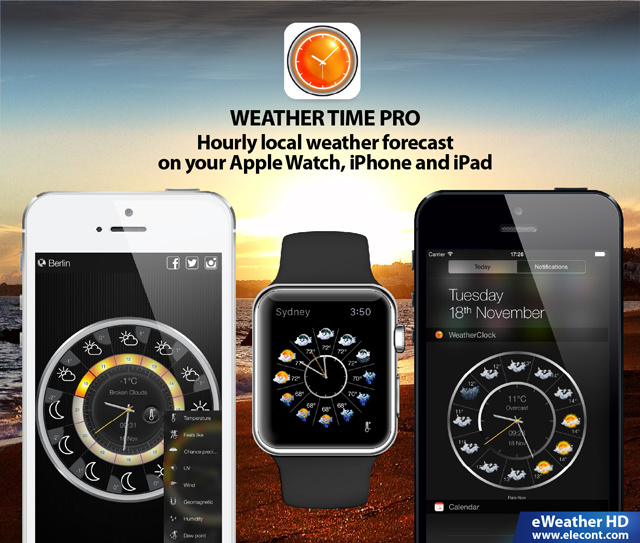 local weather, hourly weather forecast, wind, precipitations, uv index on Apple Watch